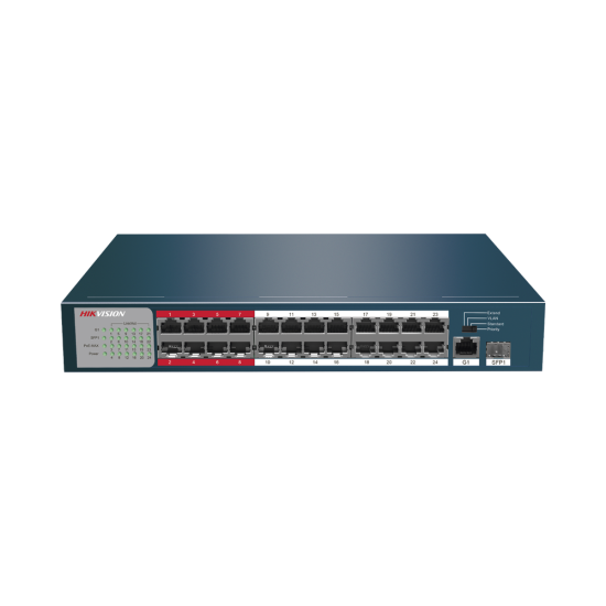 Switch Hikvision 24 Puertos POE+100 MBPS 1 Puerto SFP +1 Puerto Uplink Gigabit No Administrable 250 MTS, DS-3E0326P-E/M(B)