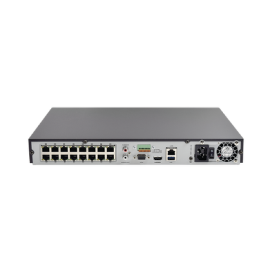 NVR 16 canales 4K Hikvision DS-7616NI-K2/16P, 8 Megapixel (4K)/16 canales IP/16 Puertos PoE+/2 Bahías de Disco Duro/Switch PoE 300 mts/HDMI en 4K