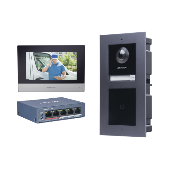 Kit de Videoportero IP Hikvision DSKIS601-V2 con Llamada a App y Lector Tarjetas EM