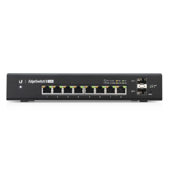 Switch Edgemax administrable Ubiquiti de 8 puertos gigabit con POE+ / POE pasivo 24V + 2 puertos SFP, 150W, ES-8-150W