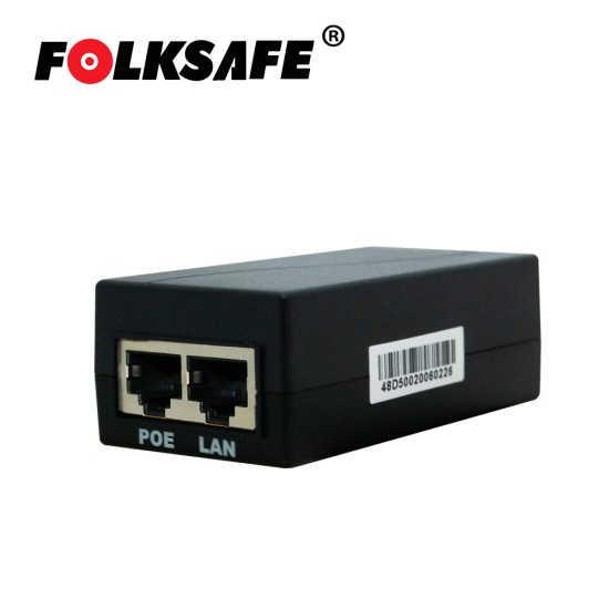 Inyector POE Folksafe FS-48D500 Fast Ethernet/ 802.3AF/ Entrada de Voltaje 100-240VAC/ Salida de Voltaje 48VCD