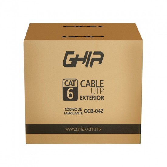 Bobina de Cable UTP CAT6 Ghia GCB-042 Exterior sin Gel 23AWG 305 Metros 1000FT Color Negro