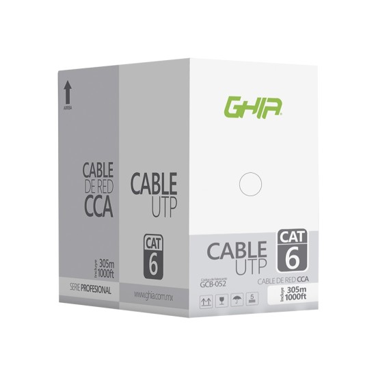 Bobina de cable UTP Cat6 Ghia GCB-052 color blanco 23AWG 305 metros 1000FT Certificación CE/ROHS