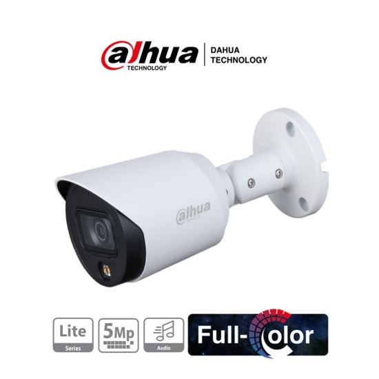 Camara Bullet Dahua HAC-HFW1509T-A-LED, Full Color 5MP/ Lente 3.6 MM/ Microfono/ Led 20M/ Starlight/ IP67