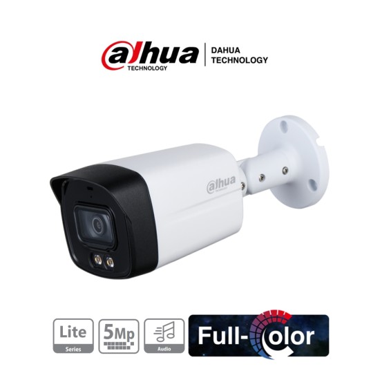 Camara Bullet Dahua HAC-HFW1509TLMN-A-LED, Full Color 5MP/ Lente 3.6MM/ Micrófono/ Luz Blanca DE 40 MTS/ Starlight/ IP67
