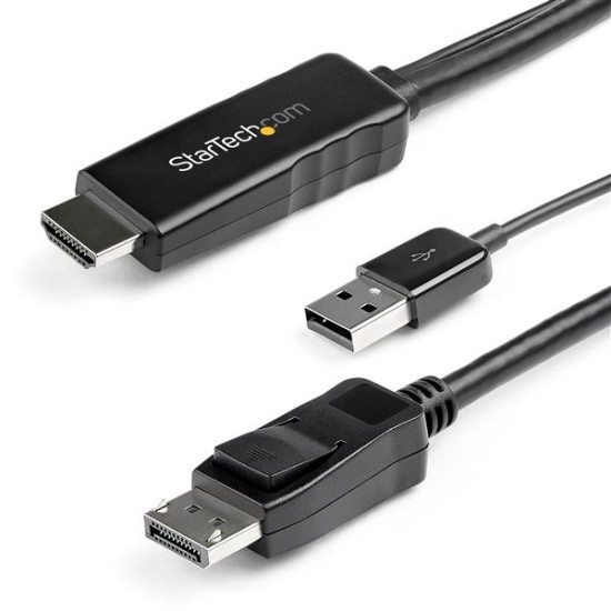 Cable Convertidor HDMI a Displayport de 2M Startech HD2DPMM2M, Alimentado Vía USB/ Negro