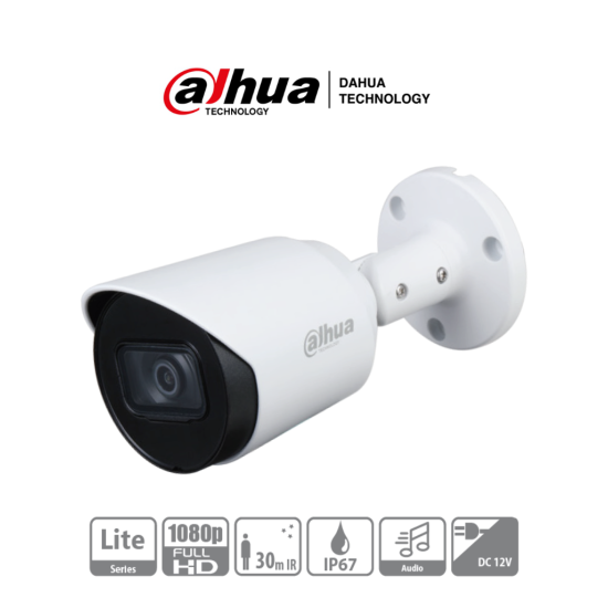 Camara Bullet Dahua HFW1200T-A HDCVI 1080P/ Microfono Integrado/ 103° de Apertura/ Lente 2.8MM/ IR 30 MTS/ IP67/ Metalica/ DWDR/ BLC/ HLC