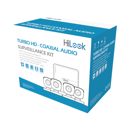 Kit DVR+4 cámaras bala Hilook HL1080PS, TurboHD 1080P Lite/DVR 4 canales / 4 cámaras bala con micrófono