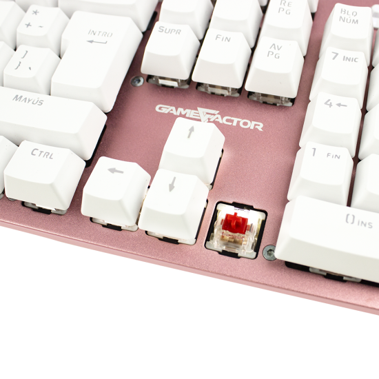 Teclado Mecánico Game Factor KBG400-PK-RD, Switch Rosa/Rojo, Retroilumando, USB