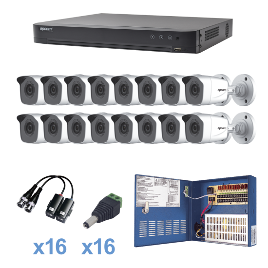 Kit Epcom KEVTX8T16BW TurboHD 1080P/DVR 16 canales +16 camaras bala 2.8 mm / transceptores / conectores / fuente de poder