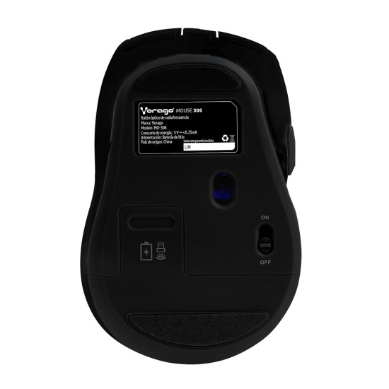 Mouse Inalámbrico Vorago Mo-306, color negro, recargable USB, 800/2400DPI