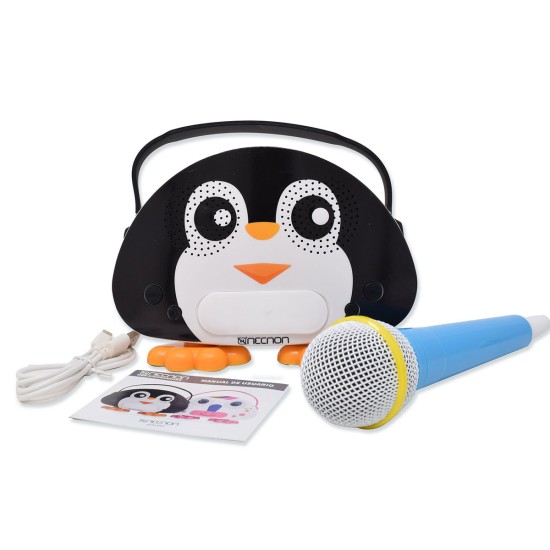 Bocina Portatil con Microfono Necnon NBK-KIDS Karaoke Penguin Bluetooth/ USB/ AUX 3.5