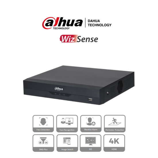 NVR Dahua NVR2104HS-P-I de 4 Canales IP Wizsense/ 4 Puertos POE/ H.265+/ 80 MBPS/ HDMI y VGA/ 1 Canal con Reconocimiento Facial o 2 Canales con Proteccion Perimetral