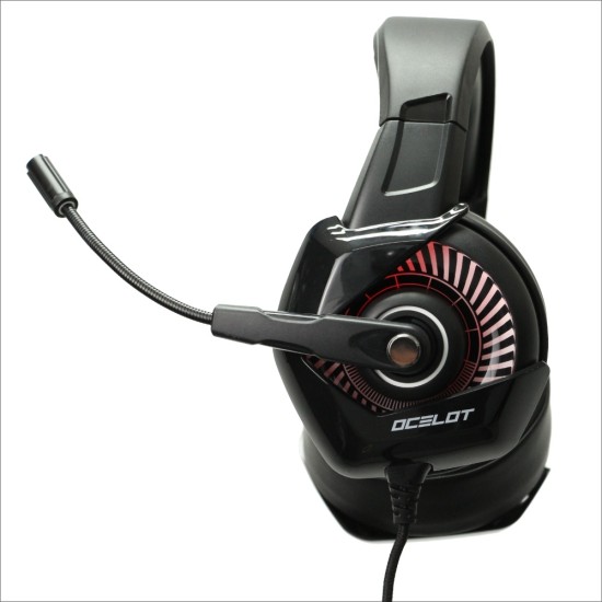 Diadema Audifono con Microfono Ocelot Gamer OGMH01, RGB, Negro, Cancelacion de Ruido, Ajustables, Adaptador de 2 Puntas, Over Ear