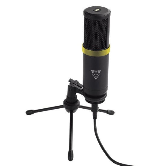 Microfono Gaming Ocelot OGMIC-01, para Streaming, USB con Boton de Silencio, Base Tipo Tripie para Escritorio, Negro y Amarillo