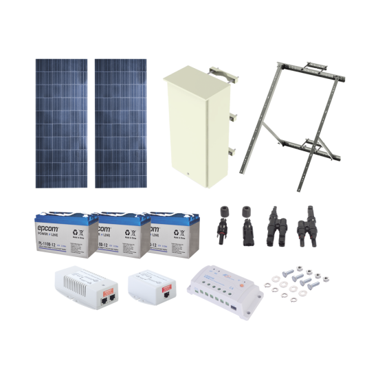 Kit fotovoltaico Kit Solar de 24 W con PoE 802.3af y PoE Pasivo 24 Vcd para una Cámara IP y un Radio Ubiquiti airMAX o Cambium ePMP