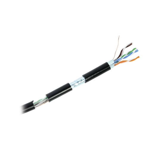 Bobina de Cable Cat5e blindado tipo FTP para ambientes extremos, color negro, de 305 m, para aplicaciones en CCTV, redes de datos. Uso en Intemperie.