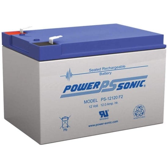 Batería de Respaldo UL de 12V/12AH Power Sonic PS-12120F2, para Sistemas de Detección de Incendio, Control de Acceso, Intrusión y Videovigilancia