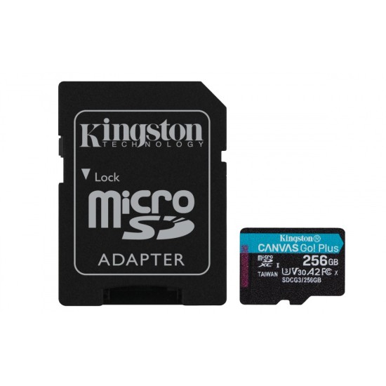 Memoria Micro SDXC 256GB Kingston Canvas Go! Plus SDCG3/ 256GB UHS-I U3 V30 A2 Clase 10 con Adaptador