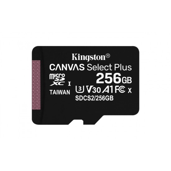 Memoria Micro SD 256GB Kingston Canvas Select Plus Clase 10 con Adaptador, SDCS2/256GB