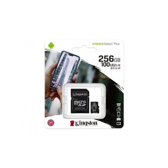 Memoria Micro SD 256GB Kingston Canvas Select Plus Clase 10 con Adaptador, SDCS2/256GB
