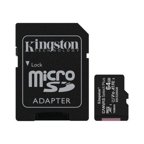 Memoria microSDHC 64GB Kingston SDCS2/64GB Canvas Select Plus UHS-I CLASE 10, con adaptador