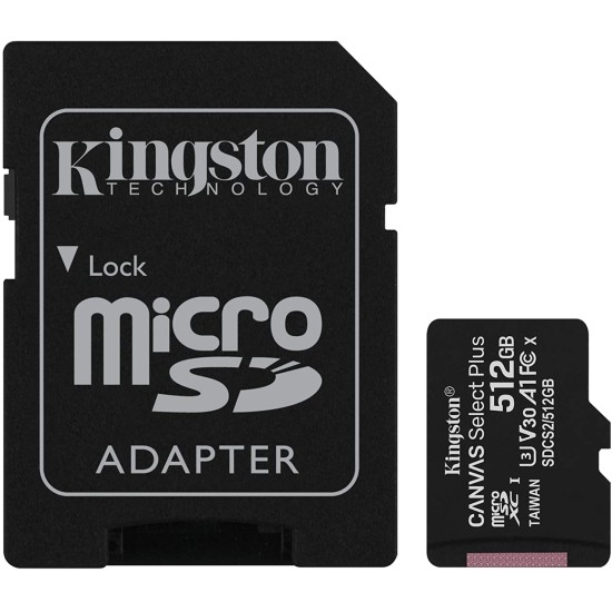 Memoria MicroSD 512GB Kingston SDCS2/512GB canvas select plus clase 10 con adaptador