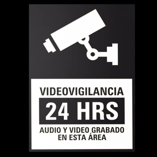 Paquete De 10 Etiquetas Adheribles Videovigilancia 24 Horas Color Blanco Y Negro, Syscalvidbn/10