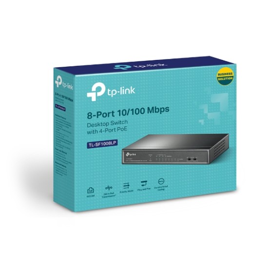 Switch POE TP-Link TL-SF1008LP 8 Puertos 10/100 MBPS+ 4 Puertos POE, 41W, NO Administrable