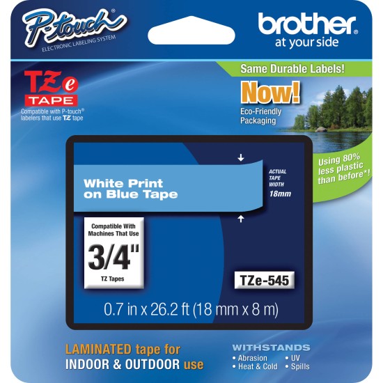 Cinta Brother TZ-545 blanco/azul 18mm PT300/310B/330/530