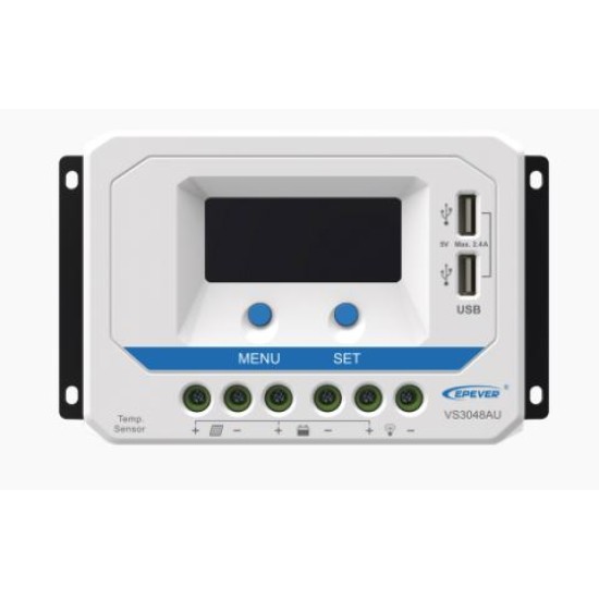 Controlador Solar de Carga PWM 12/24/36/48V 30A, Salida USB, con Display, VS-3048-AU