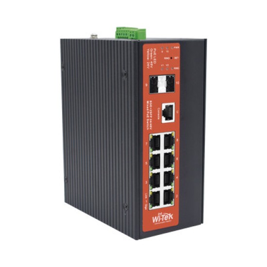 Switch Industrial WI-TEK Administrable de 8 Puertos Gigabit Ethernet con POE 802.3AF/ AT y 24V Pasivo + 2 SFP Gigabit, 240W, WI-PMS310GF-ALIEN-I