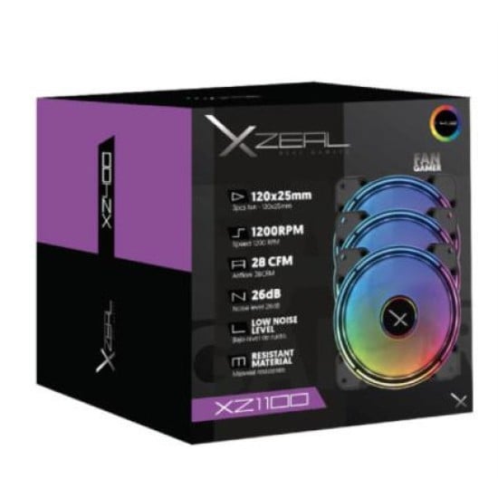 Kit de 3 Ventiladores XZEAL XZ1100 ARGB Led 120MMX25MM/ 1200RPM Color Negro, XZVE100B