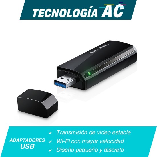 Tarjeta de red USB inalámbrica TP-Link ARCHER T4U doble banda, 1200Mbps