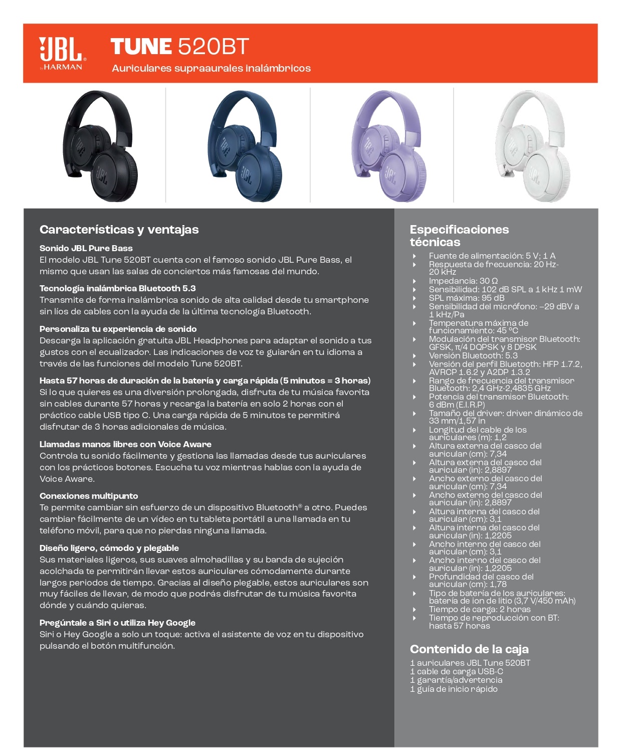 Audífonos Inalámbricos JBL Tune 520 Bluetooth Color Azul