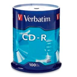 100 piezas de CD-R Verbatim 52X, 700MB, 80MIN, 94554