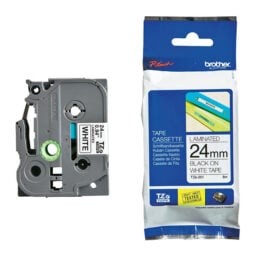 Cinta Brother TZE241 negro/blanco de 18mm, 8 metros