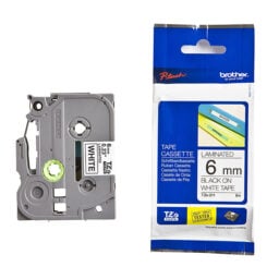 Cinta Brother TZ211 negro/blanco de 6mm, 8 metros