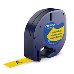 Cinta Dymo Letratag negro sobre amarillo pl&aacute;stico 91332