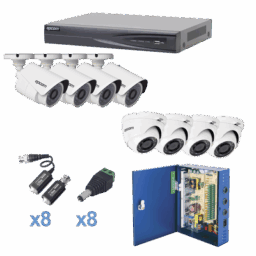 Kit DVR EV1008TURBOX+4 cámaras tipo bala+4 Eyeball Blanco