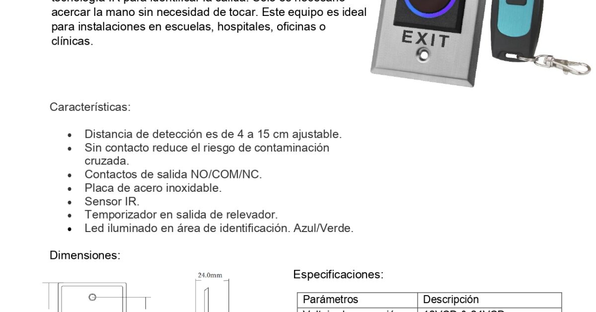Boton de Salida sin Contacto Accesspro ACCESK1LTR con Control Remoto ...