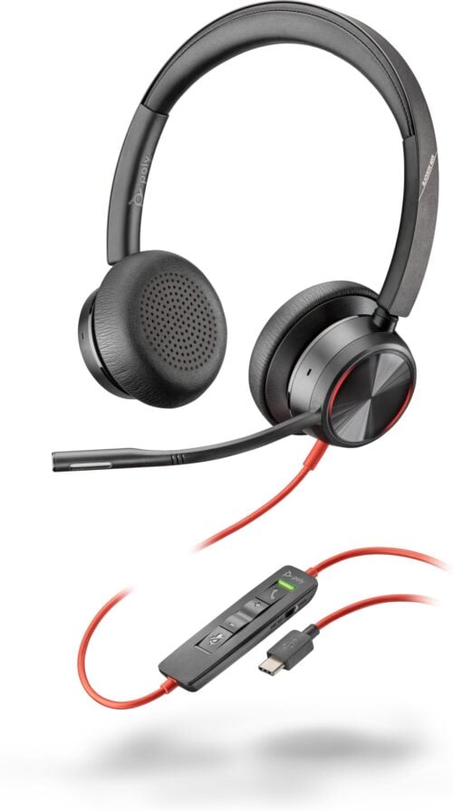 Diadema Audifono C/Microfono Alambrico Poly 8X225AA USB-C/Blackwire 8225 Con Certificacion de Microsoft Teams + Adaptador USB-C/A
