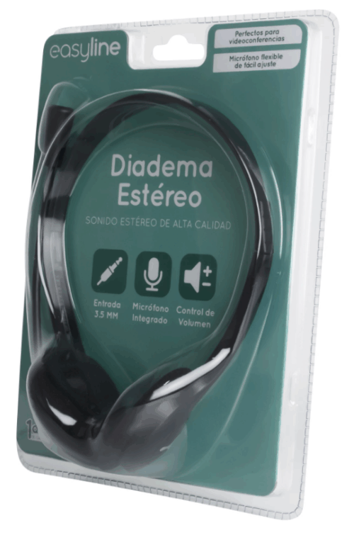 Diadema Audifono C/Microfono Alambrico Easy Line EL-994787 3.5MM/1.8 M/Negro