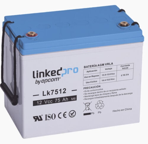 Batería LinkedPro LK7512 12 VCC / 75 AH / UL / Tecnología AGM-VRLA / Para Uso en Equipo Electrónico