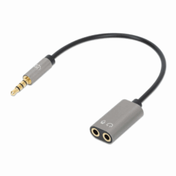 Adaptador Auxiliar "Y" Manhattan 356107 De Plug A 2 Salidas 3.5mm / 20 Cm / Negro Plata